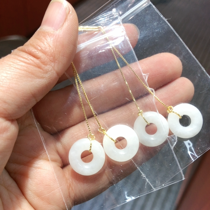 天然和田玉耳坠羊脂玉甜甜圈925