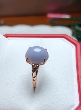 T240 天然A货翡翠戒指s925银紫翡活口蛋面戒指约10mm茄紫色紫罗兰