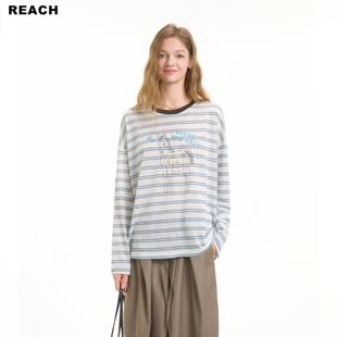 REACH设计感条纹小马印花罩衫女春夏薄款外搭慵懒松弛感上衣T恤