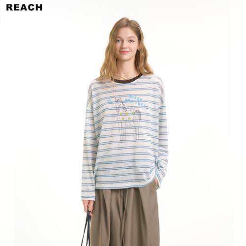 REACH设计感条纹小马印花罩衫女春夏薄款外搭慵懒松弛感上衣T恤
