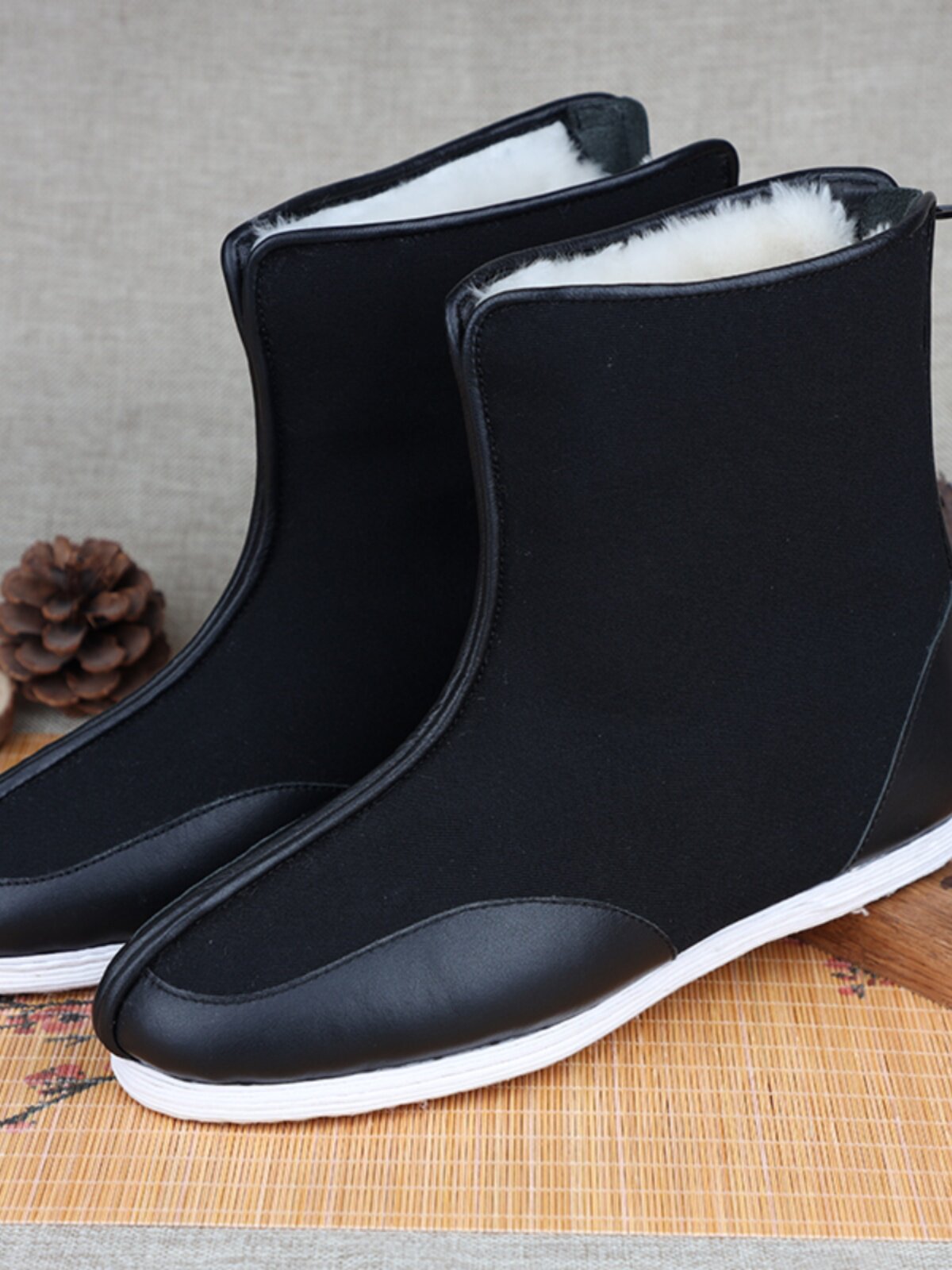 OLD BEIJING COTTON SHOES MENS WINTER VELVET THICKENED ZIPPER ZIPPER WOOL HIGH-TOP MENS COTTON SHOES HANDMADE MILLE-FEUILLE BOTTOM