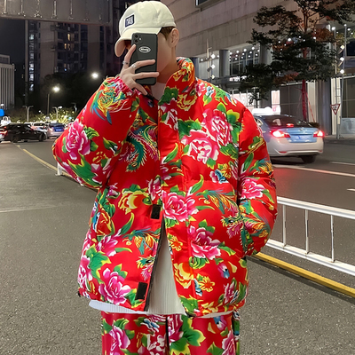 东北大花棉袄男女款冬季大码棉衣外套过年喜庆棉服情侣网红中国风