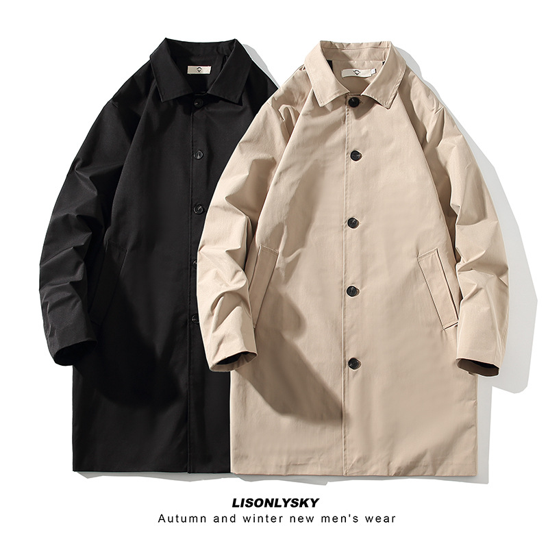 中长款英伦风衣男士春秋季新款翻领休闲外套韩版宽松商务薄款大衣
