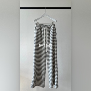 松紧腰休闲抽绳条纹毛巾料毛绒直筒裤 25冬 代购 EST韩国东大门正品