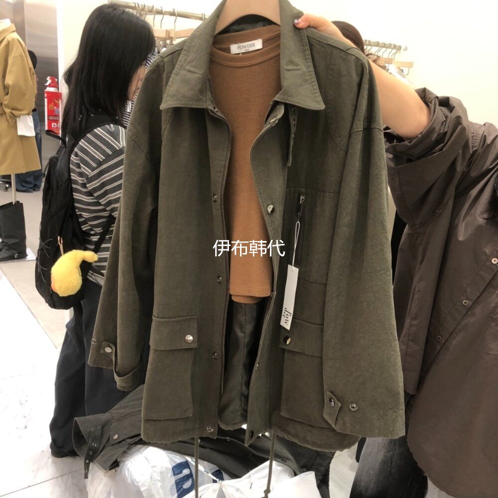 POWDER韩国东大门正品代购26秋款 翻领休闲口袋宽松风衣大衣外套