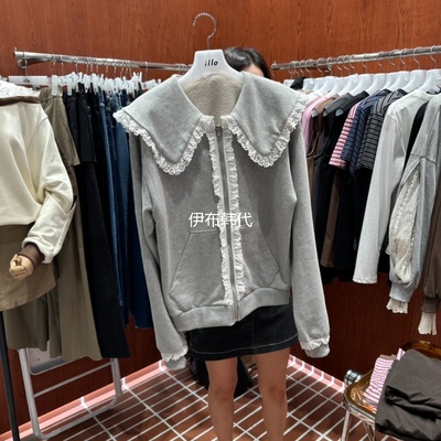 飞边花边领拉链卫衣休闲短外套