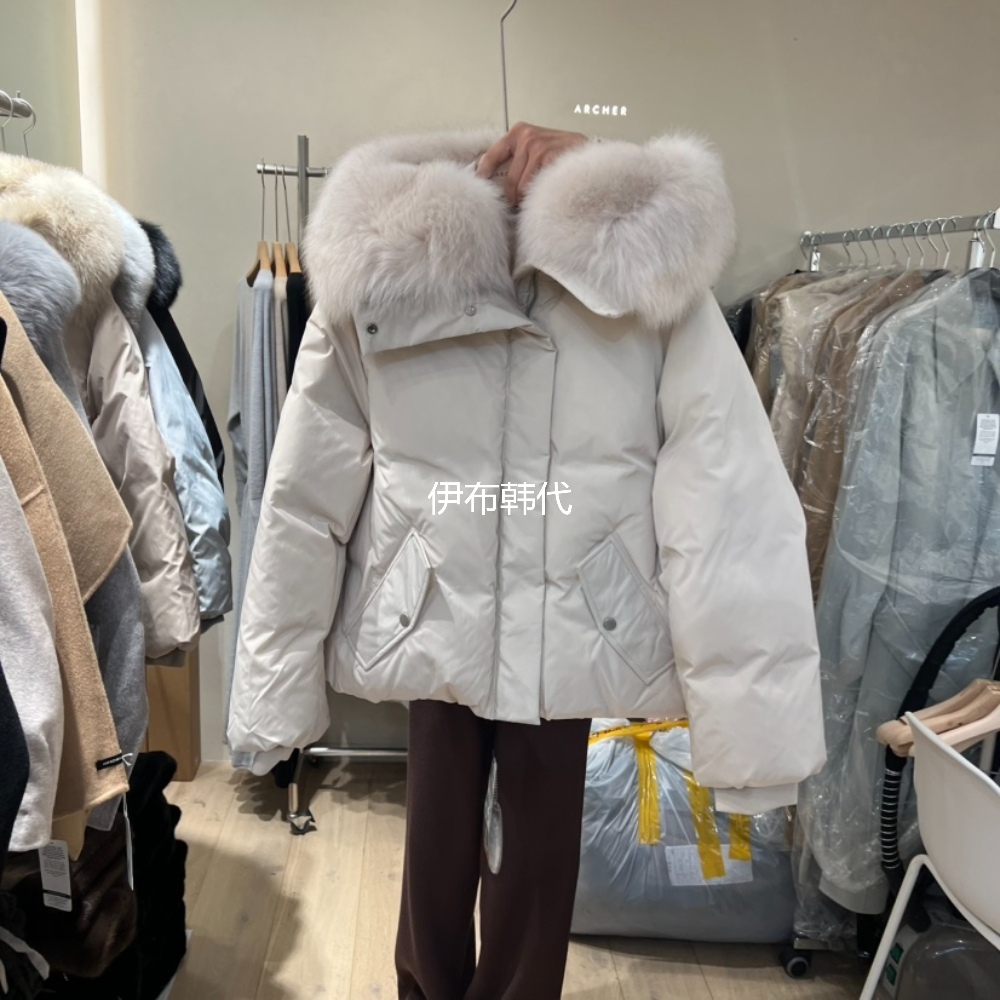 翻领皮草大毛领鹅绒短款羽绒服
