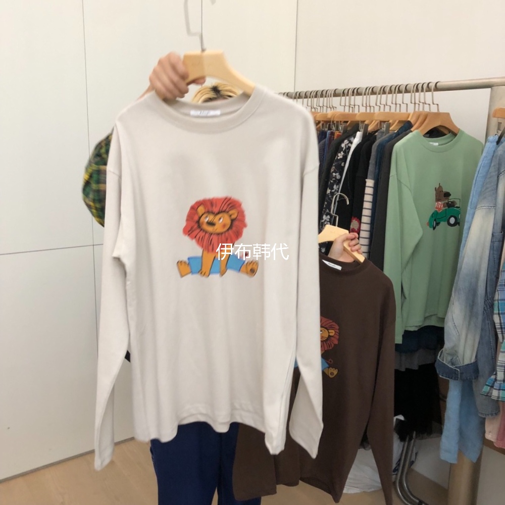 圆领卡通狮子宽松简笔画T恤