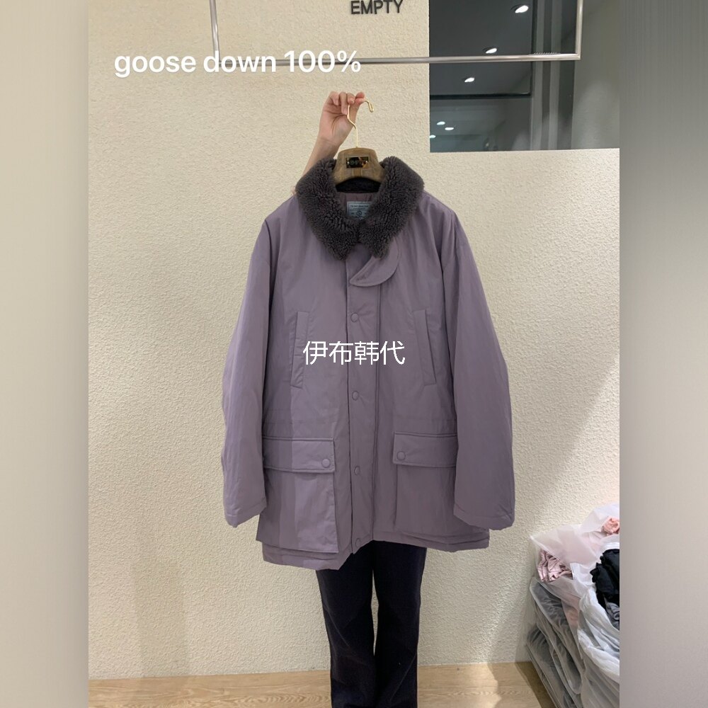 翻领羊羔毛领休闲宽松羽绒服外套