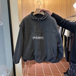 25冬 代购 翻领拉链格子领摇粒绒宽松短外套 L韩国东大门正品 CHOI