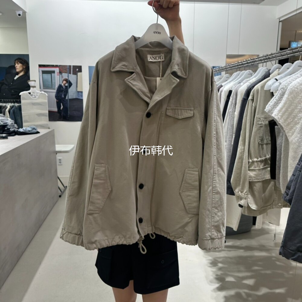 ANOU韩国东大门正品代购26秋款 翻领西服领纯色抽绳风衣外套女