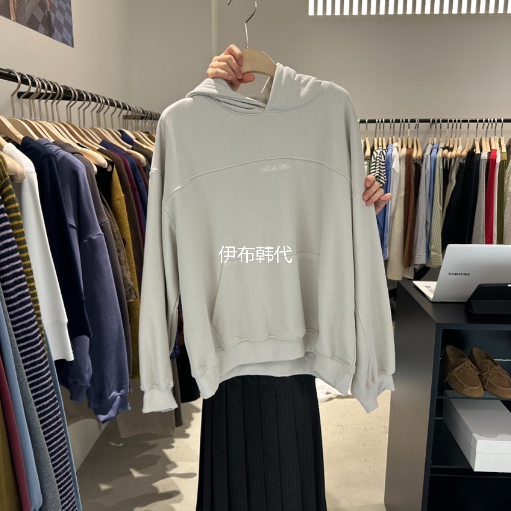 连帽纯色休闲小字母宽松套头卫衣