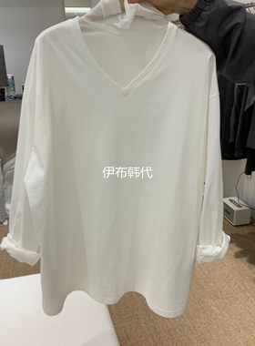 SELF SERVICE韩国东大门正品代购26春 V领纯色基础款宽松长袖T恤