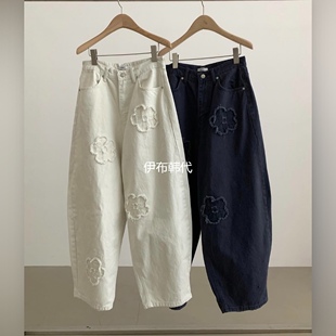 CHAV 韩国东大门正品代购26春款 毛边大花朵宽松休闲时尚长裤女
