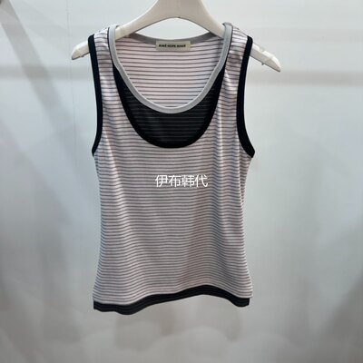 圆领条纹假两件打底背心