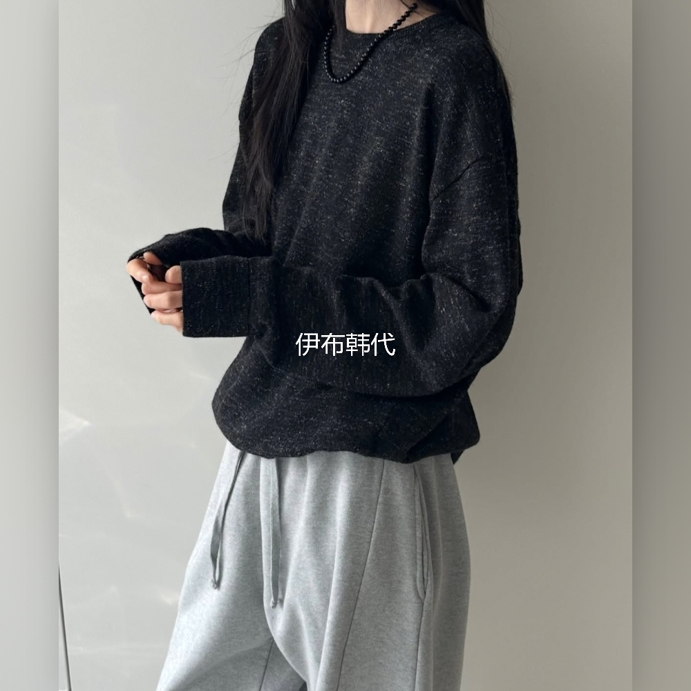 圆领混色休闲羊毛针织衫毛衣女