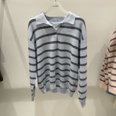 针织衫 LOW 26春 翻领纽扣简约条纹薄款 MOMENT韩国东大门正品 代购