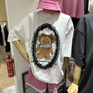 圆领休闲卡通小熊木耳花边飞边T恤 26春款 EVE韩国东大门正品 代购