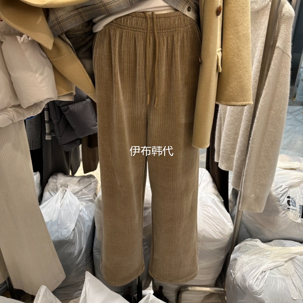 松紧腰纯色条绒灯芯绒直筒裤女