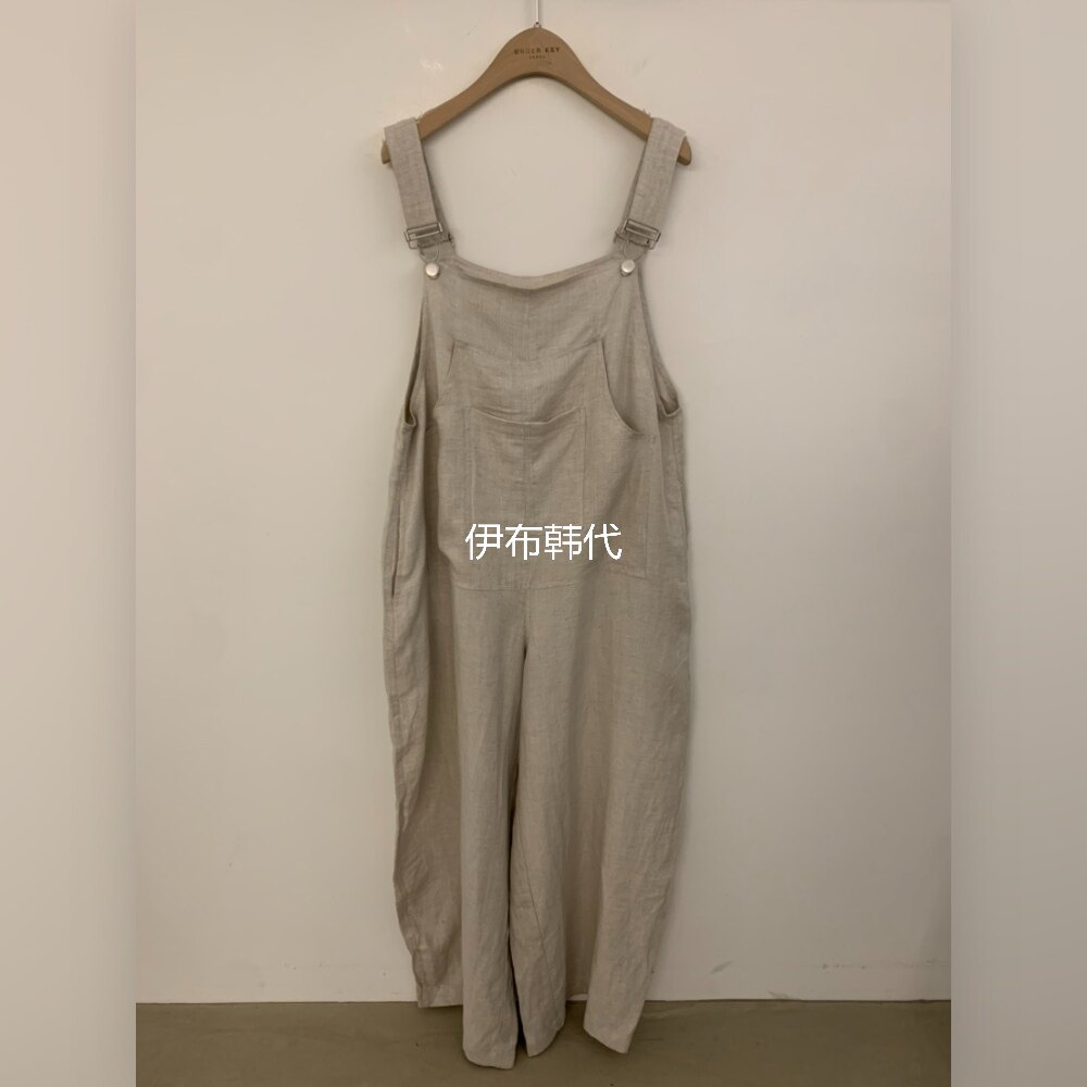 UNDER KEY韩国东大门正品代购26春 大口袋纯色休闲宽松亚麻背带裤