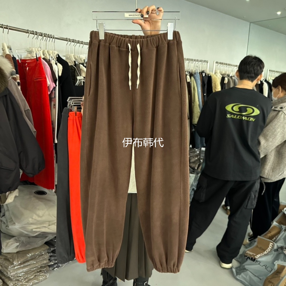 冬款松紧腰抽绳摇粒绒休闲卫裤