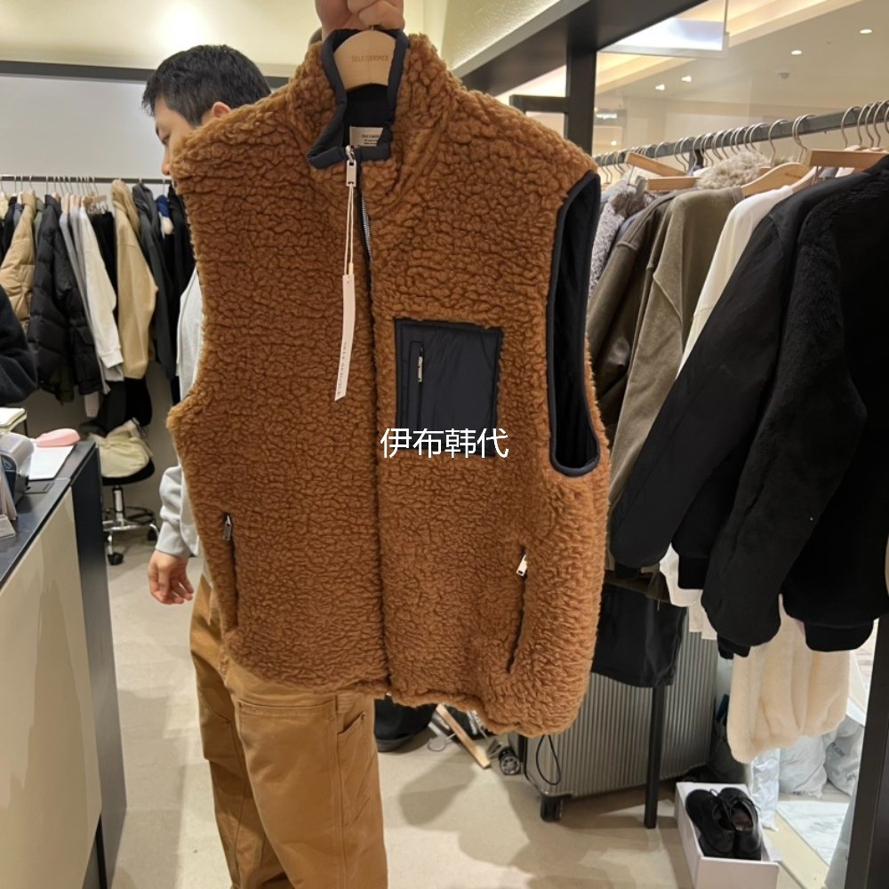 立领拉链口袋仿羊羔毛马夹坎肩