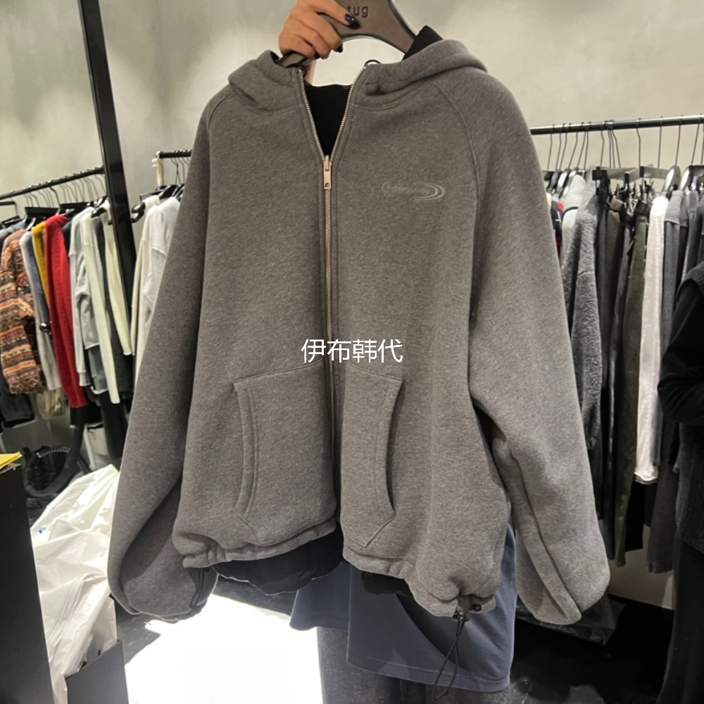 连帽休闲字母拉链摇粒绒双面外套
