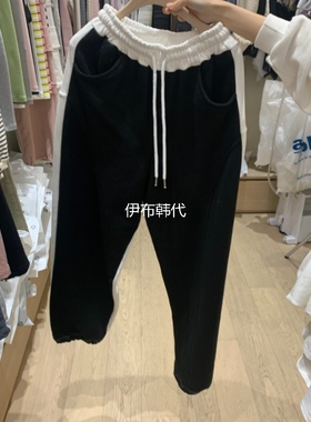 MEMOIRE韩国东大门正品代购26春款 松紧腰拼色不对称时尚卫裤