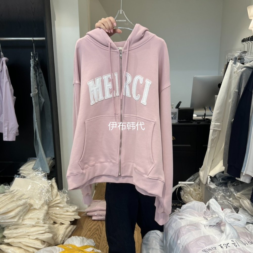 RIVEROOM韩国东大门正品代购26春款 连帽粗字母休闲宽松卫衣外套