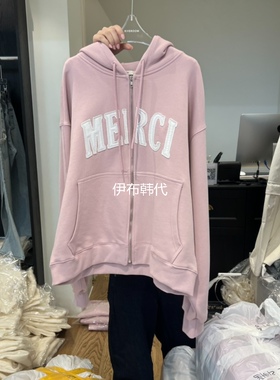 RIVEROOM韩国东大门正品代购26春款 连帽粗字母休闲宽松卫衣外套