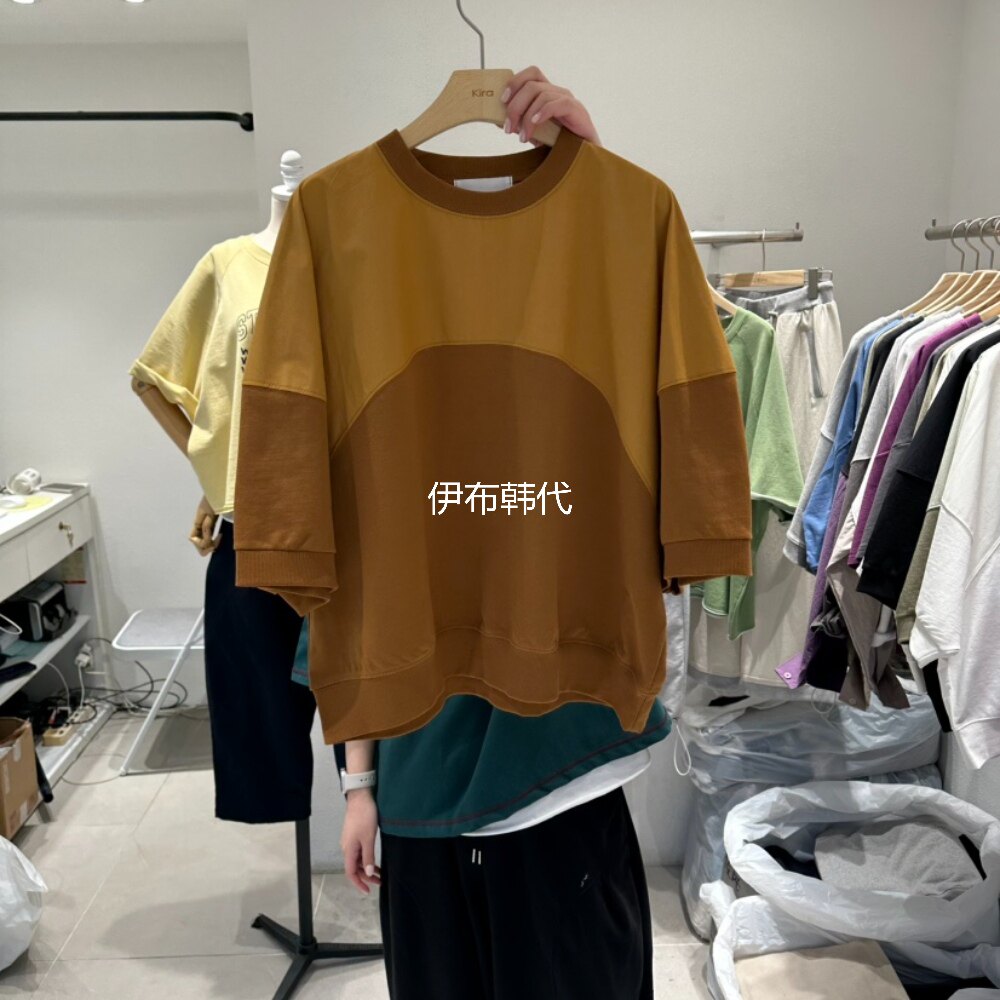 IN KIRA韩国东大门正品代购26春款 圆领休闲拼接拼色宽松短袖T恤