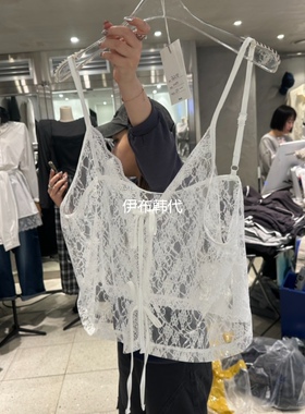 HERTZ韩国东大门正品代购26春款 V领透明蕾丝花朵绑带吊带背心