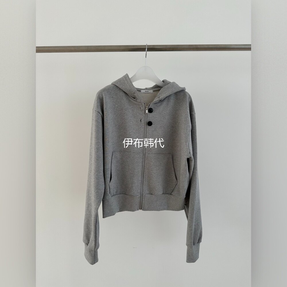 MAINT韩国东大门正品代购26春款 连帽拉链纽扣短款卫衣外套女