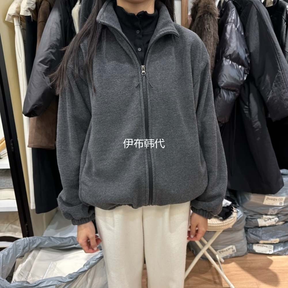 翻领休闲拉链摇粒绒抽绳外套