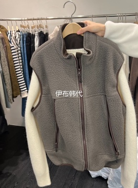 TAFFETA韩国东大门正品代购25冬 立领拉链摇粒绒宽松保暖马夹坎肩