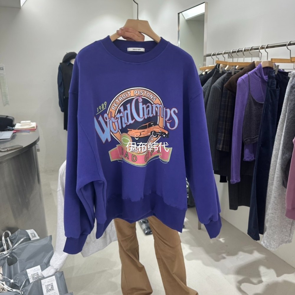 圆领休闲汽车加绒宽松卫衣