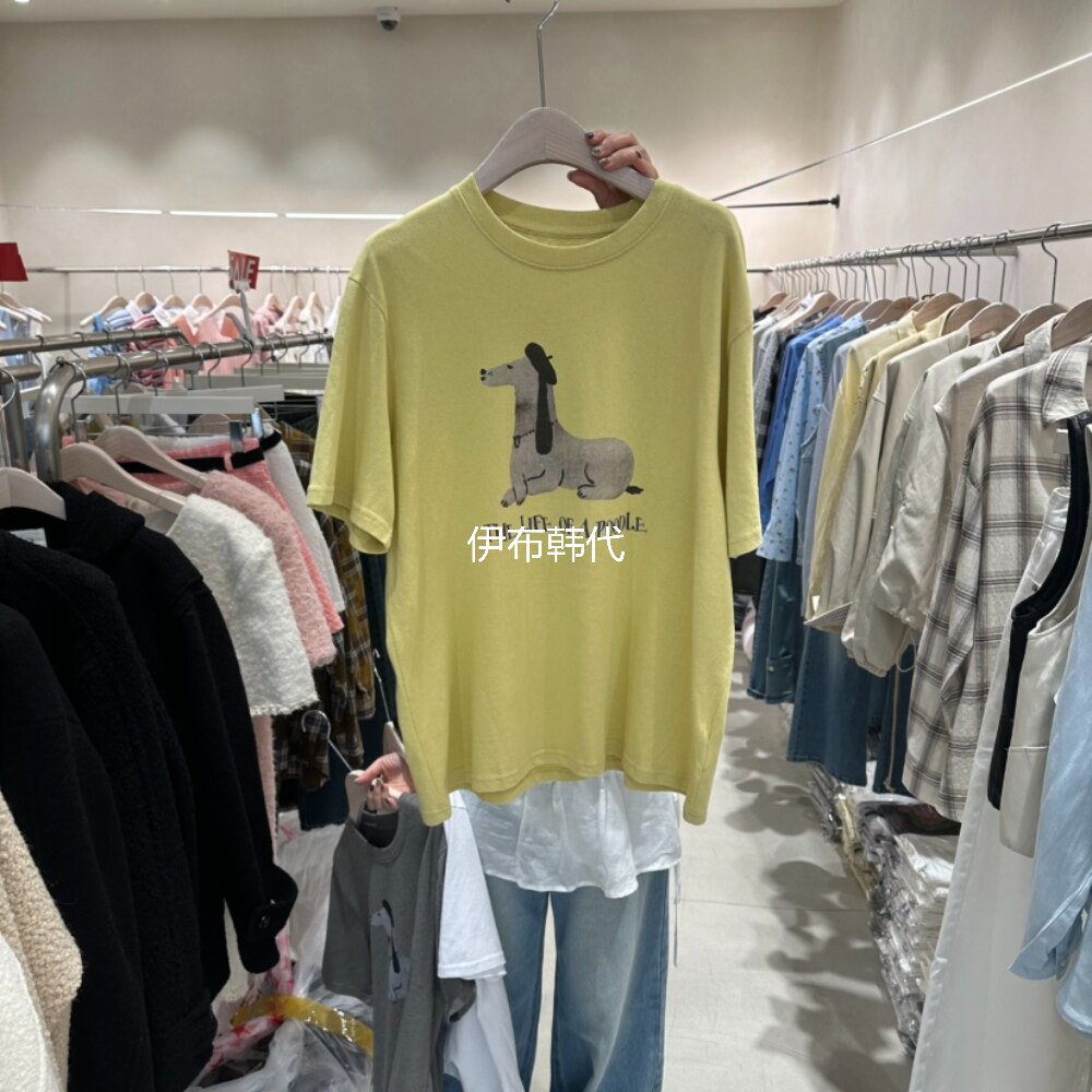 Color B韩国东大门正品代购26春款 圆领休闲可爱小狗短袖T恤女