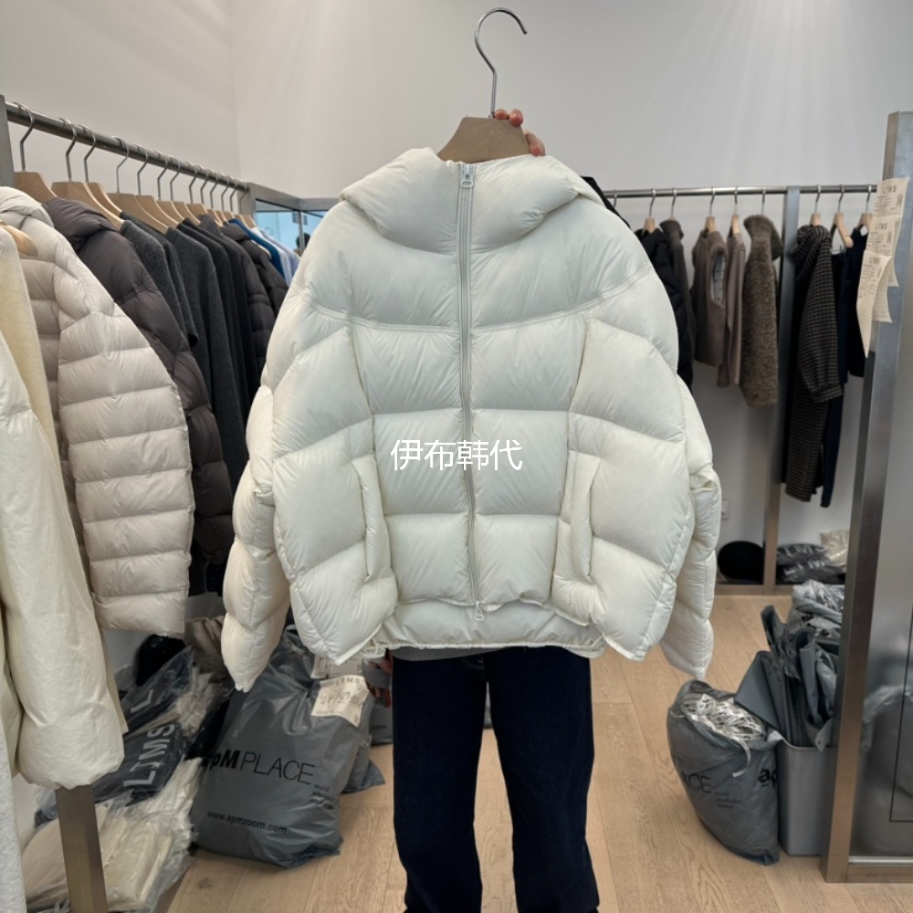 连帽横纹面包服短款羽绒服外套