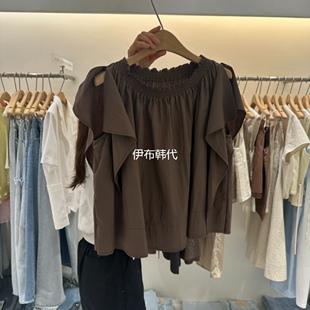BLUEI-D/N SHARP韩国东大门代购 松紧领荷叶边袖子娃娃衫上衣