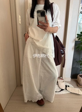 DOHWAJI韩国东大门正品代购26春款 松紧腰镂空花朵直筒裤网眼长裤