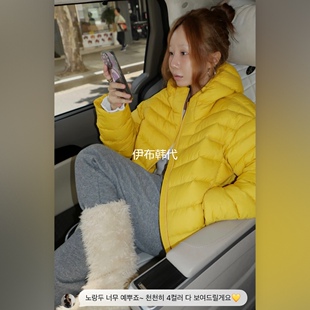 伊布 韩国东大门代购26秋款 连帽彩色拉链超轻排骨羽绒服外套