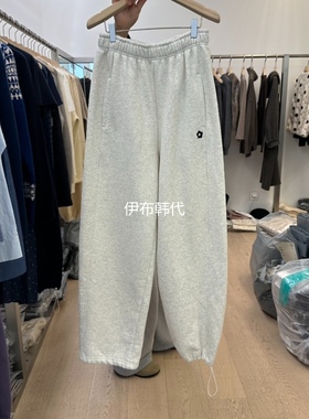 LTMS韩国东大门正品代购25冬款 松紧腰裤脚抽绳刺绣花朵加绒卫裤