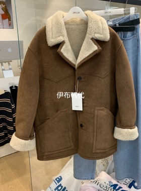 RUMIRU/AWEAR韩国东大门代购25冬 翻领仿皮毛一体翻毛皮保暖外套