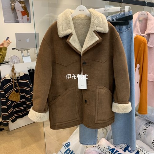 翻领仿皮毛一体翻毛皮保暖外套