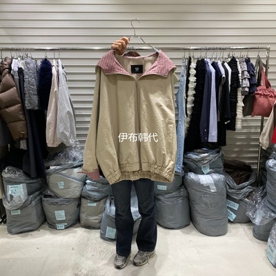 连帽格子内里宽松风衣外套