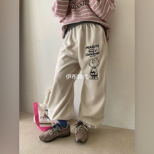 松紧腰卡通男孩摇粒绒宽松卫裤