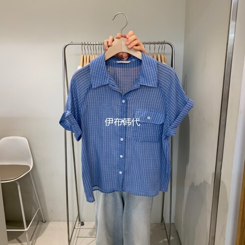 夏款翻领休闲条纹卷袖短袖衬衫