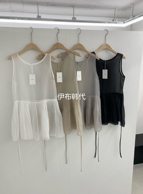 FERVENT韩国东大门正品代购26夏款 圆领薄款微透休闲纽扣背心裙