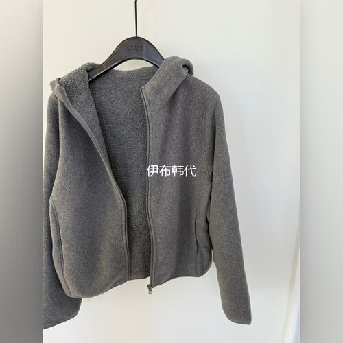 连帽摇粒绒棉绒内里保暖拉链外套