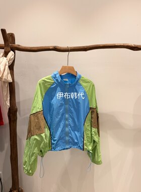 立领拉链彩色拼色短外套夹克